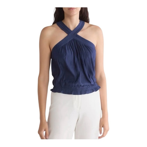 RAMY BROOK Isadora Halter Racerback Top Spring in Navy Blue - Picture 1 of 7